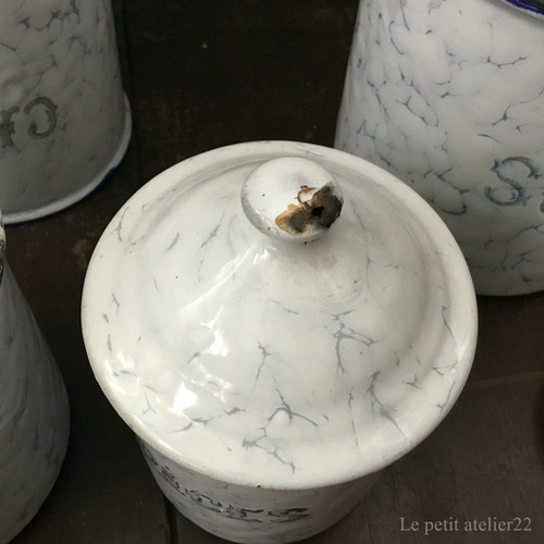 6個セット) フランス アンティーク ホーロー キャニスター 青 マーブル