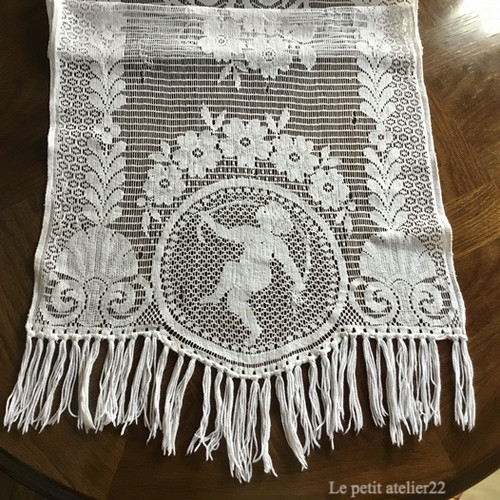 カーテンF)フランス アンティーク フィレレース カーテン 天使