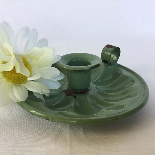 イギリス アンティーク ホーロー キャンドルホルダー グリーン 緑