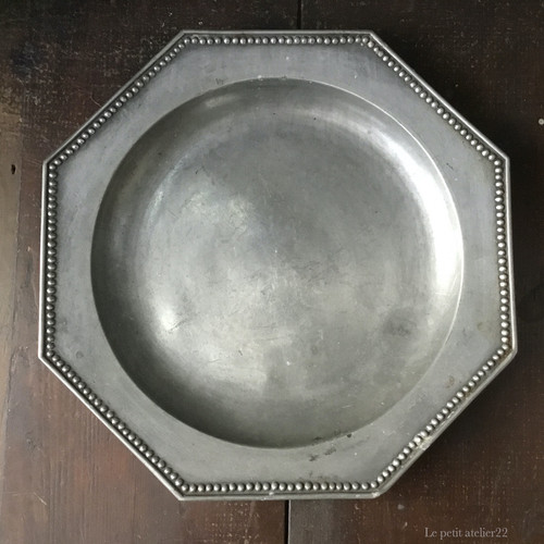 フランス アンティーク ピューター エタン オクトゴナル プレート 皿