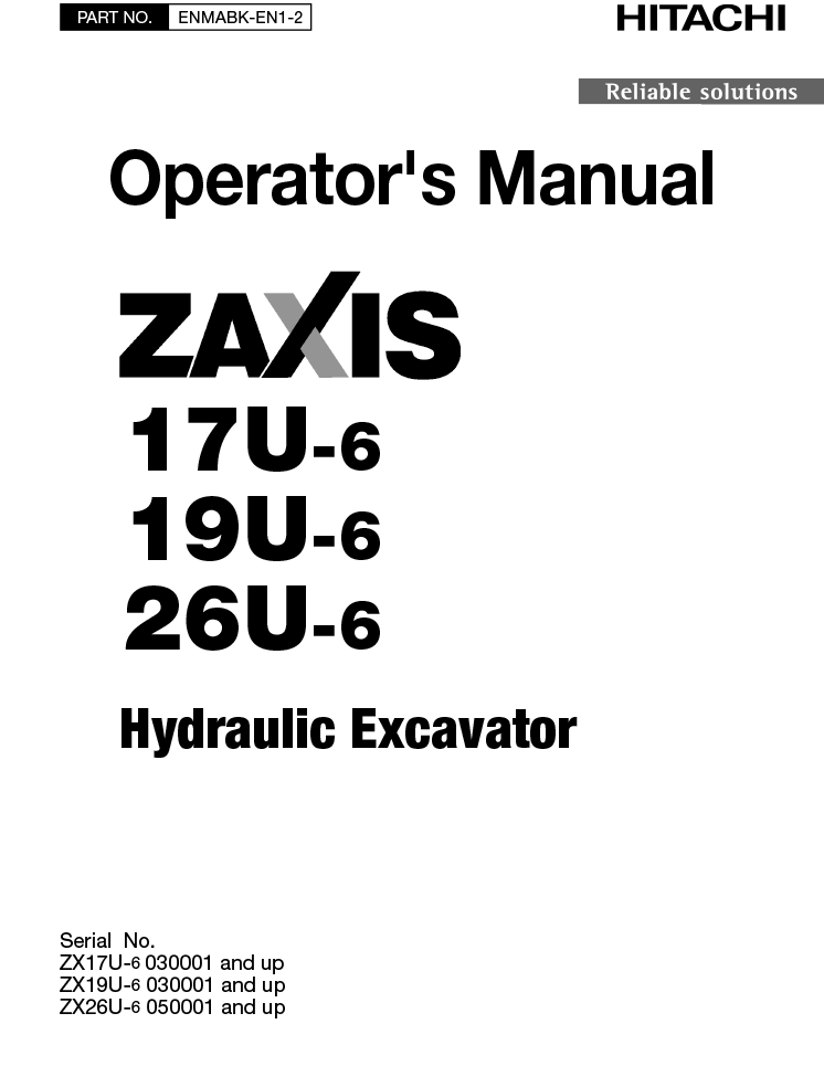 ZX17U-6, ZX19U-6, ZX26U-6 | Hitachi | Operator's Manual | Garton
