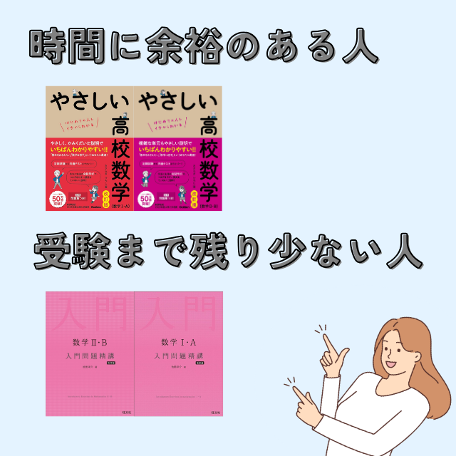 やさしい高校数学』と『入門問題精講』のどっちを使えばいいの