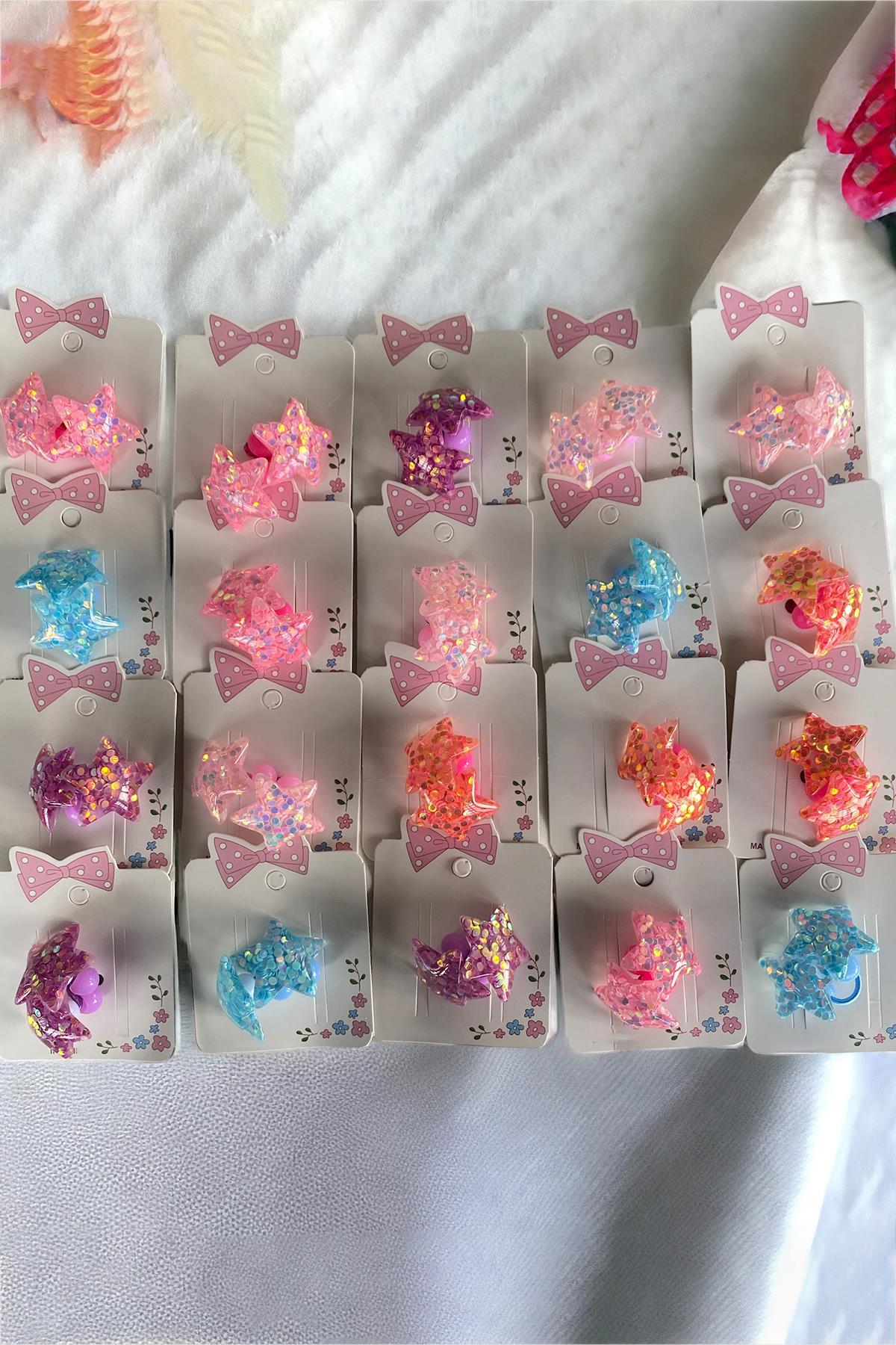 Takıştır Bijuteri Online | Karışık Renk Yıldız Figürlü Lastik Toka Set