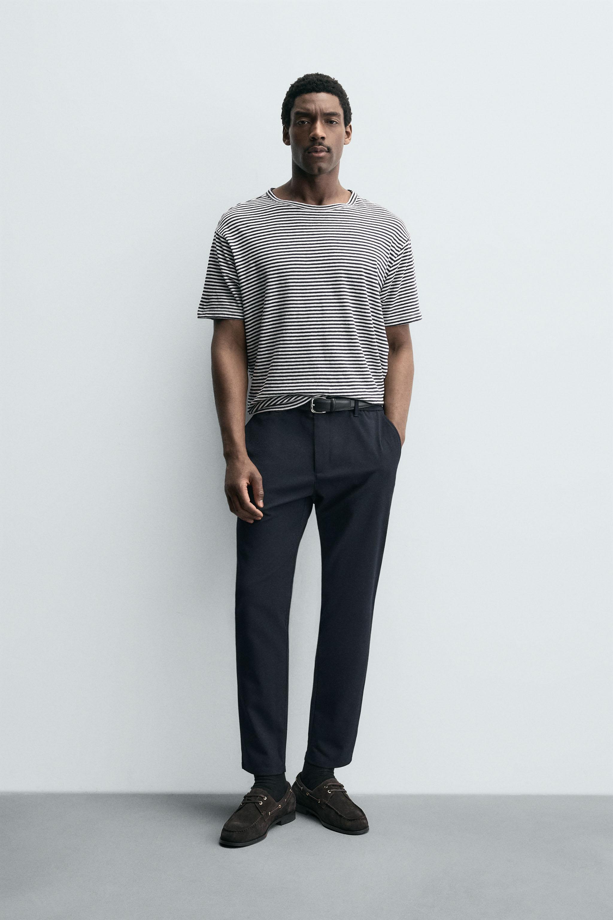SLIM FIT STRETCH PANTS - Navy blue | ZARA United States