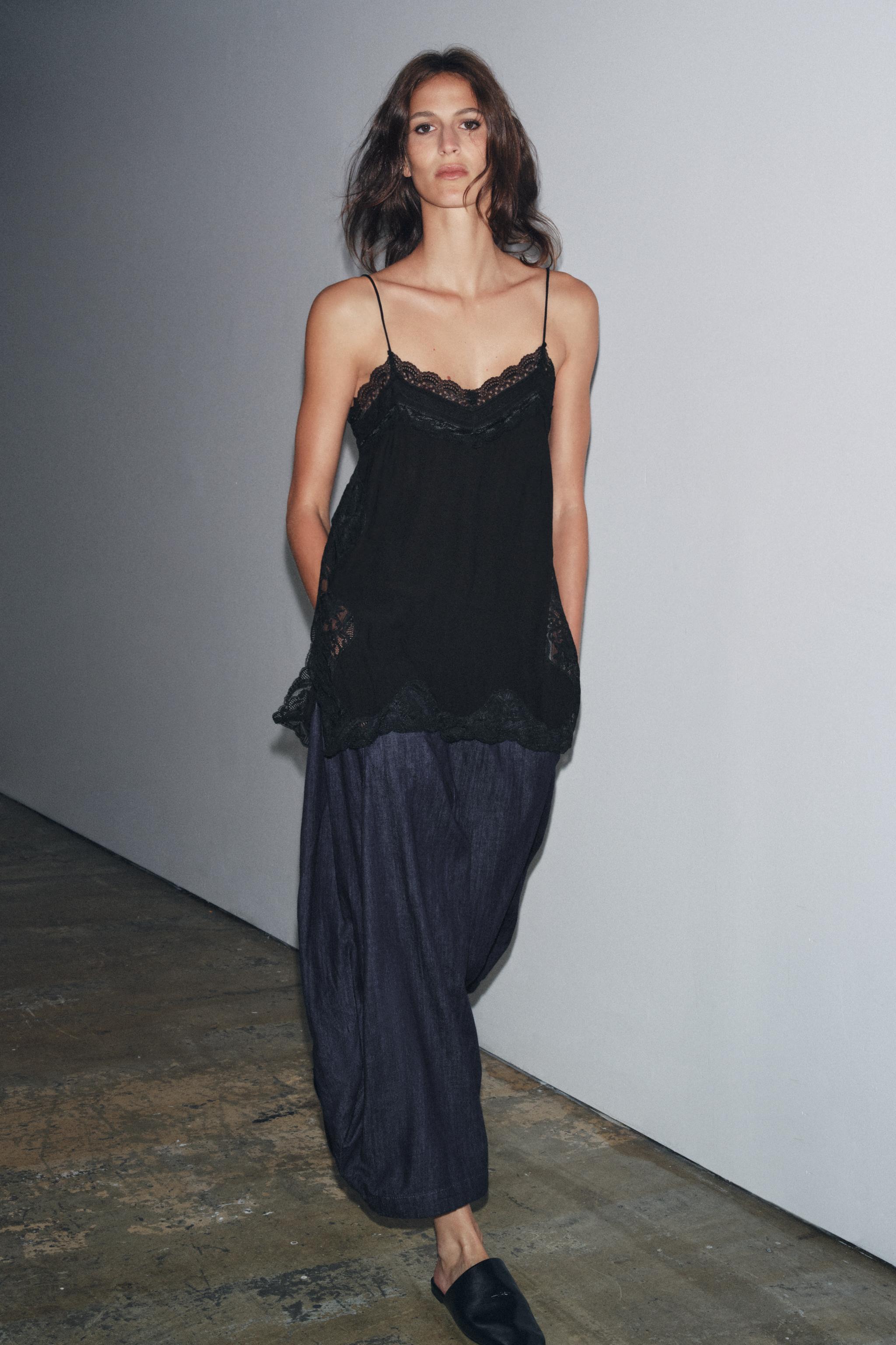 ZW COLLECTION LACE CAMISOLE TOP - Black | ZARA United States