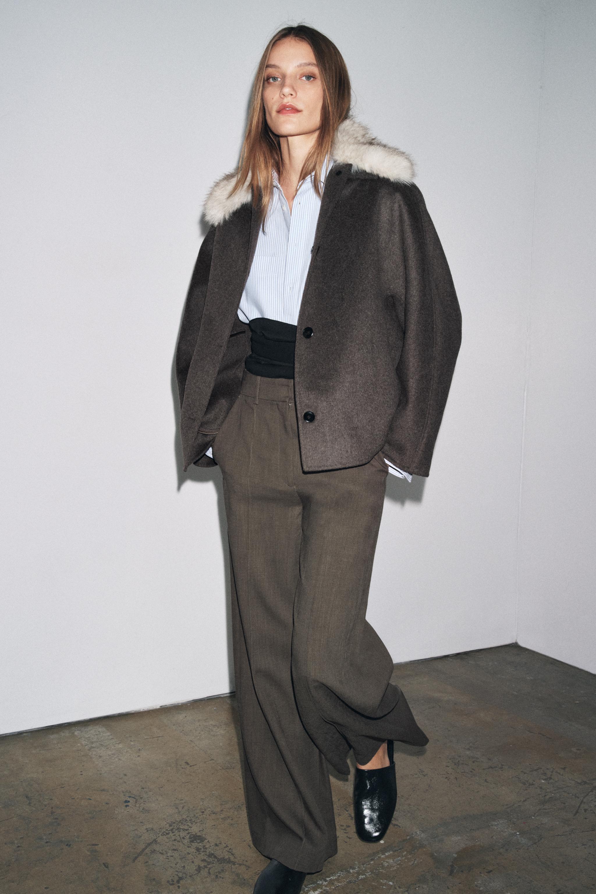 ZWコレクション フェイクファー襟ウールコート - エクリュ/ベージュ