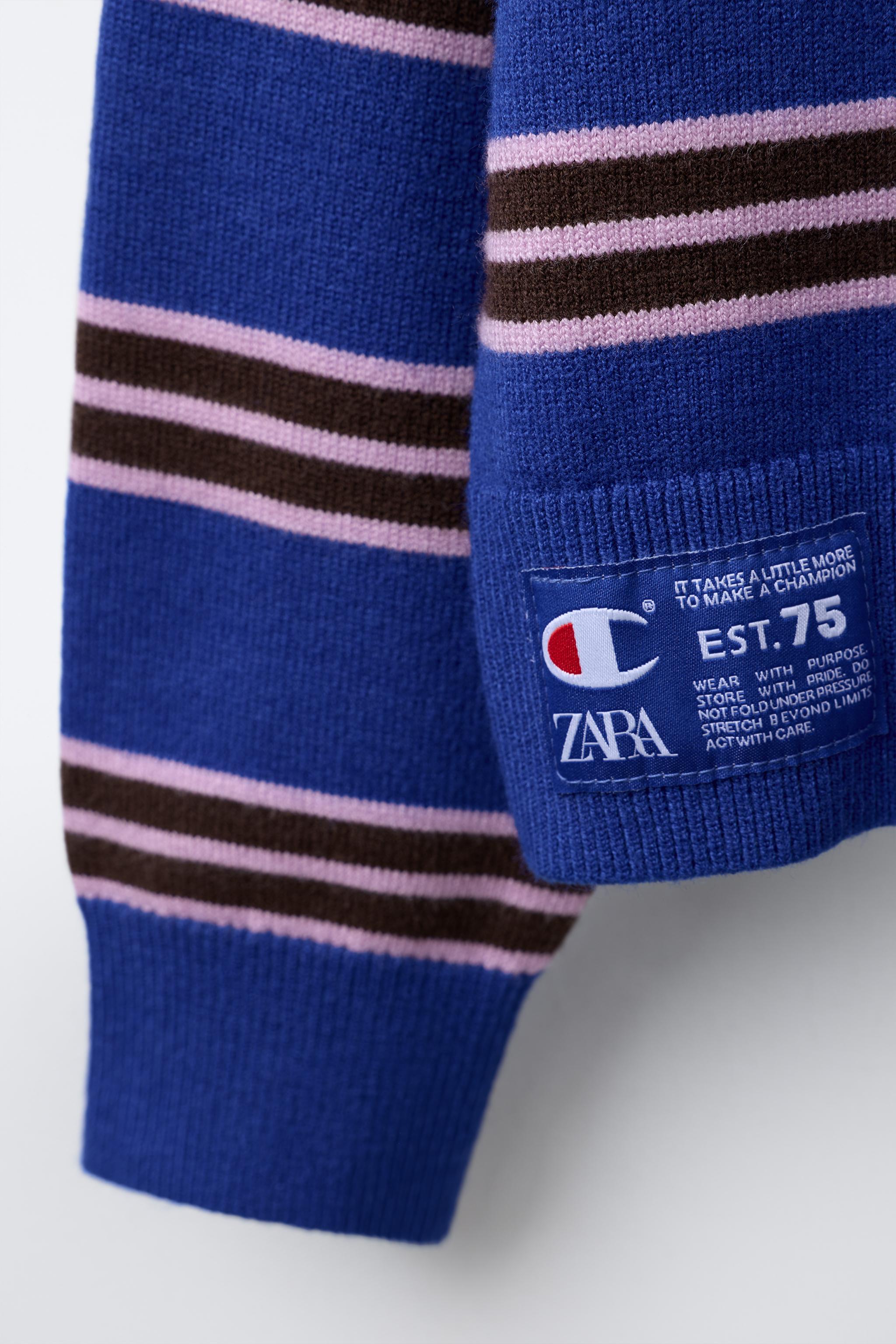 CHAMPION ® X ZARA EMBROIDERED STRIPED KNIT SWEATER - Blues | ZARA