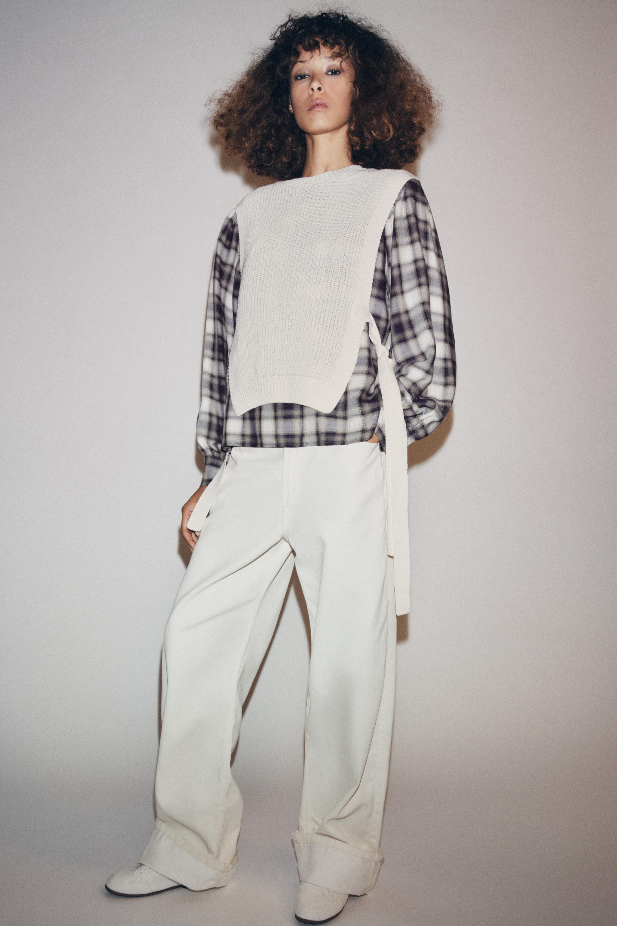 PLAID VEST COMBINATION SHIRT - Ecru | ZARA Canada