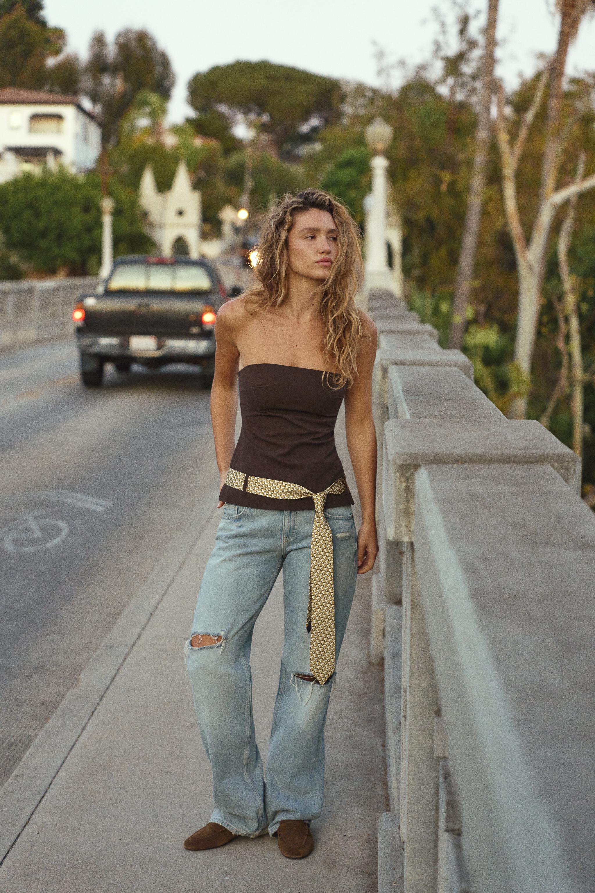 STRAPLESS TIE BELT TOP - Brown | ZARA Canada