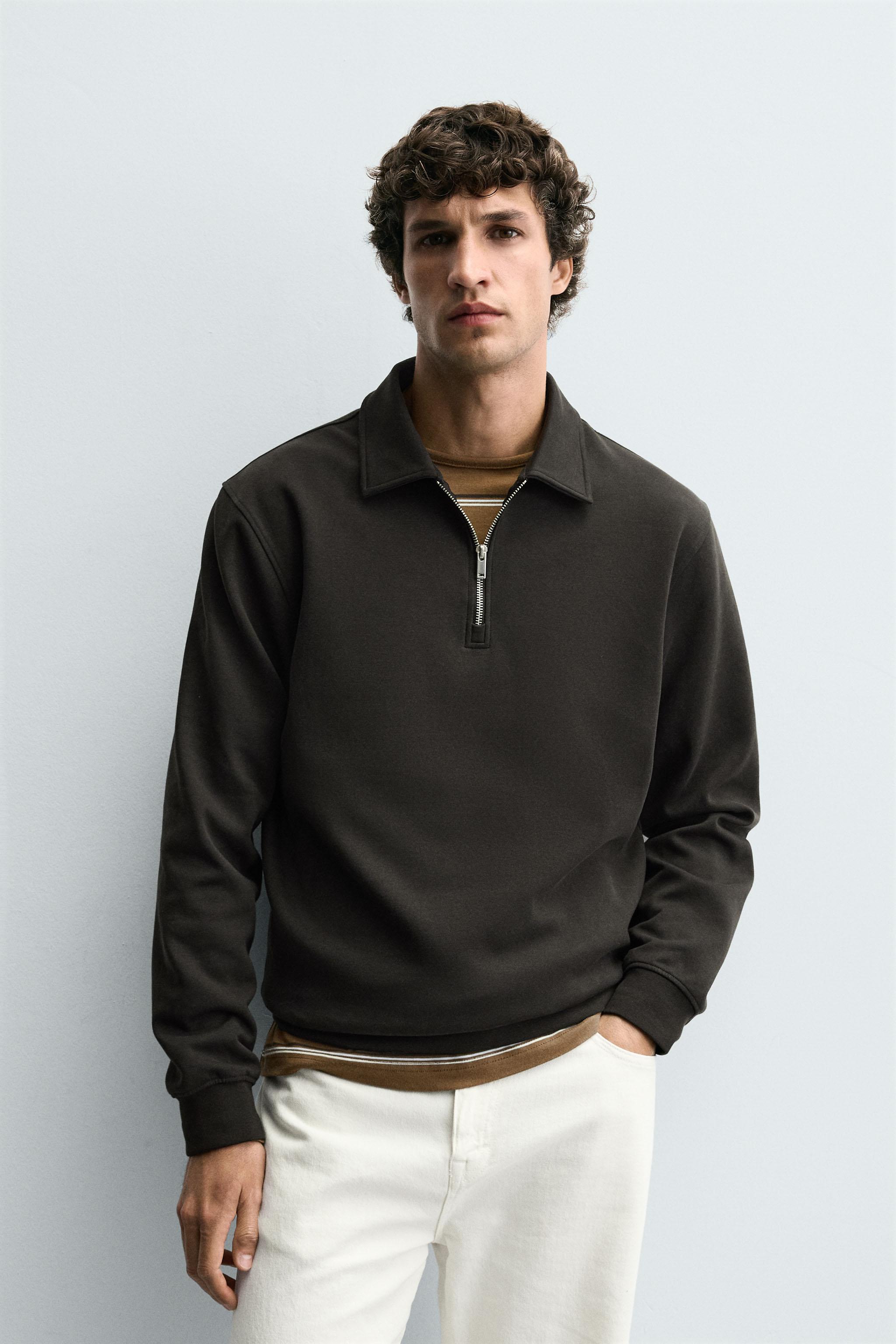 INTERLOCK POLO ZIP SWEATSHIRT - Navy blue | ZARA United States