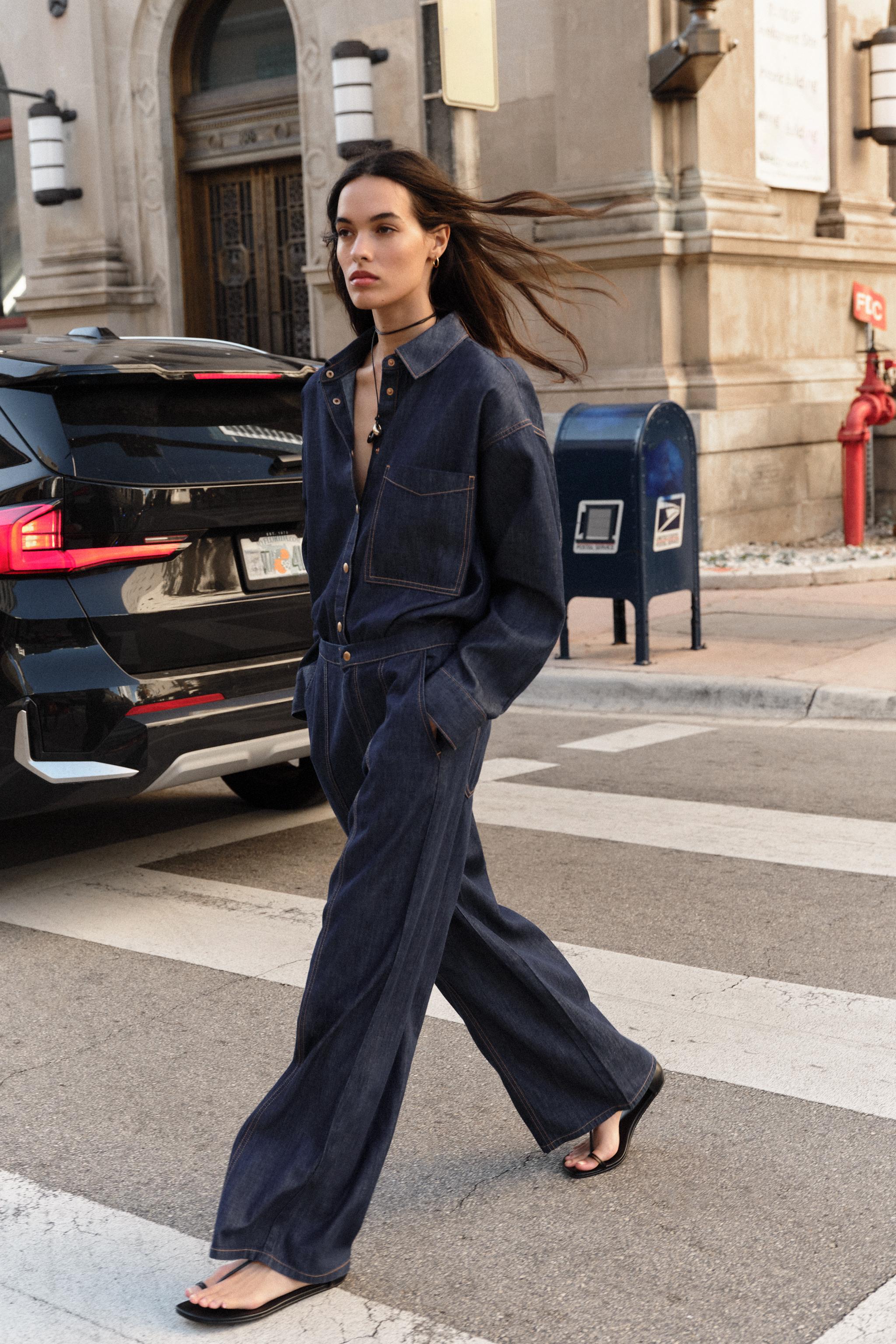 Z1975 ハイウエスト ジョガー ワイドレッグ デニムパンツ - ブルー