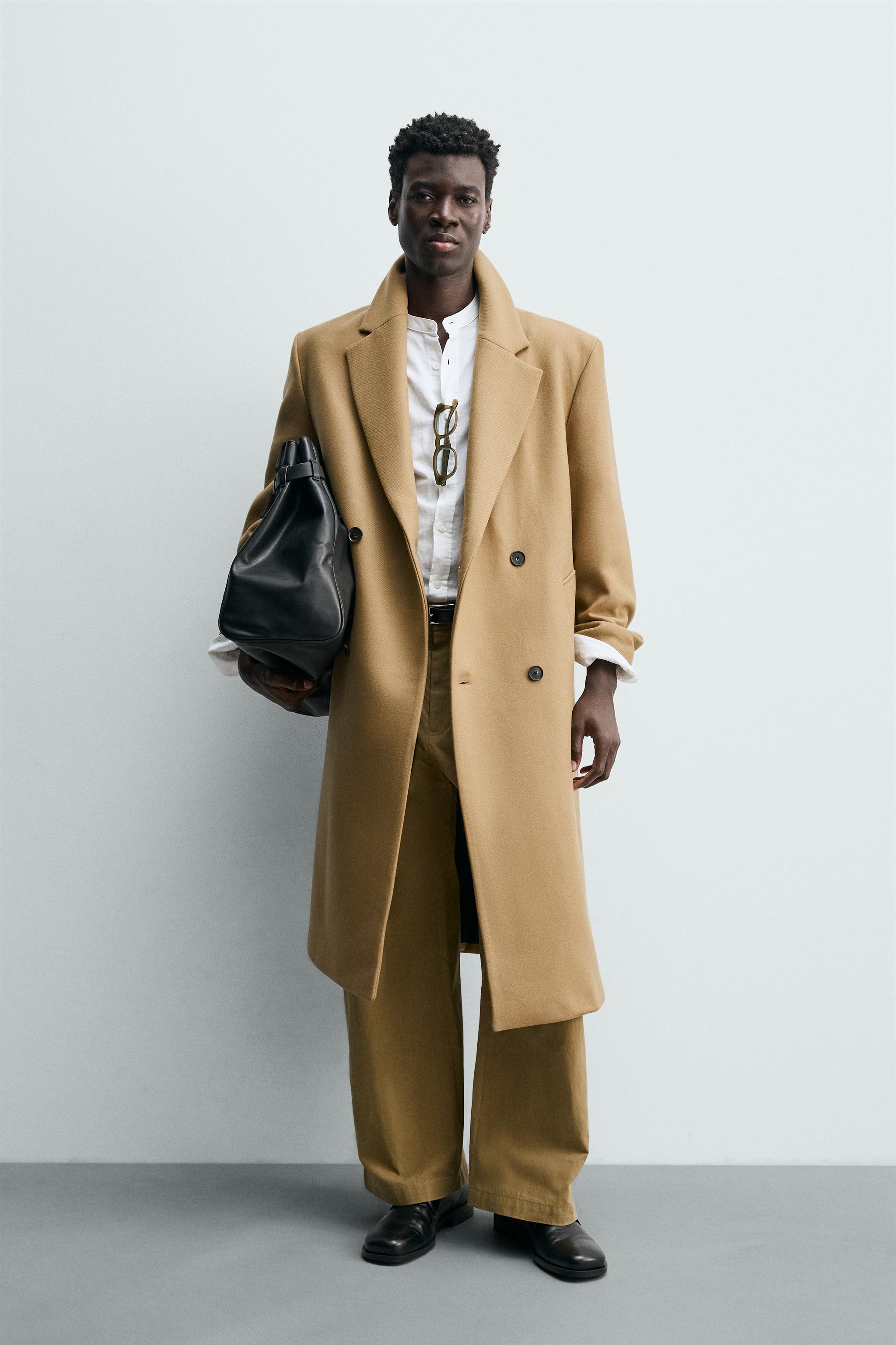 ウール混紡ダブルブレストコート - ゴールデンブラウン | ZARA Japan