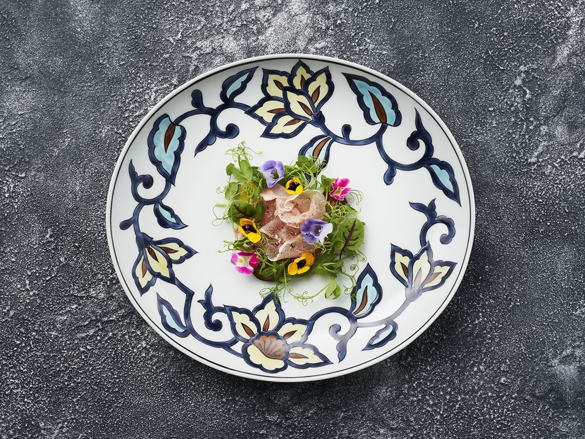 源右衛門窯 赤絵更紗唐花紋 楕円皿・大 / げんえもんがま 赤絵更紗唐