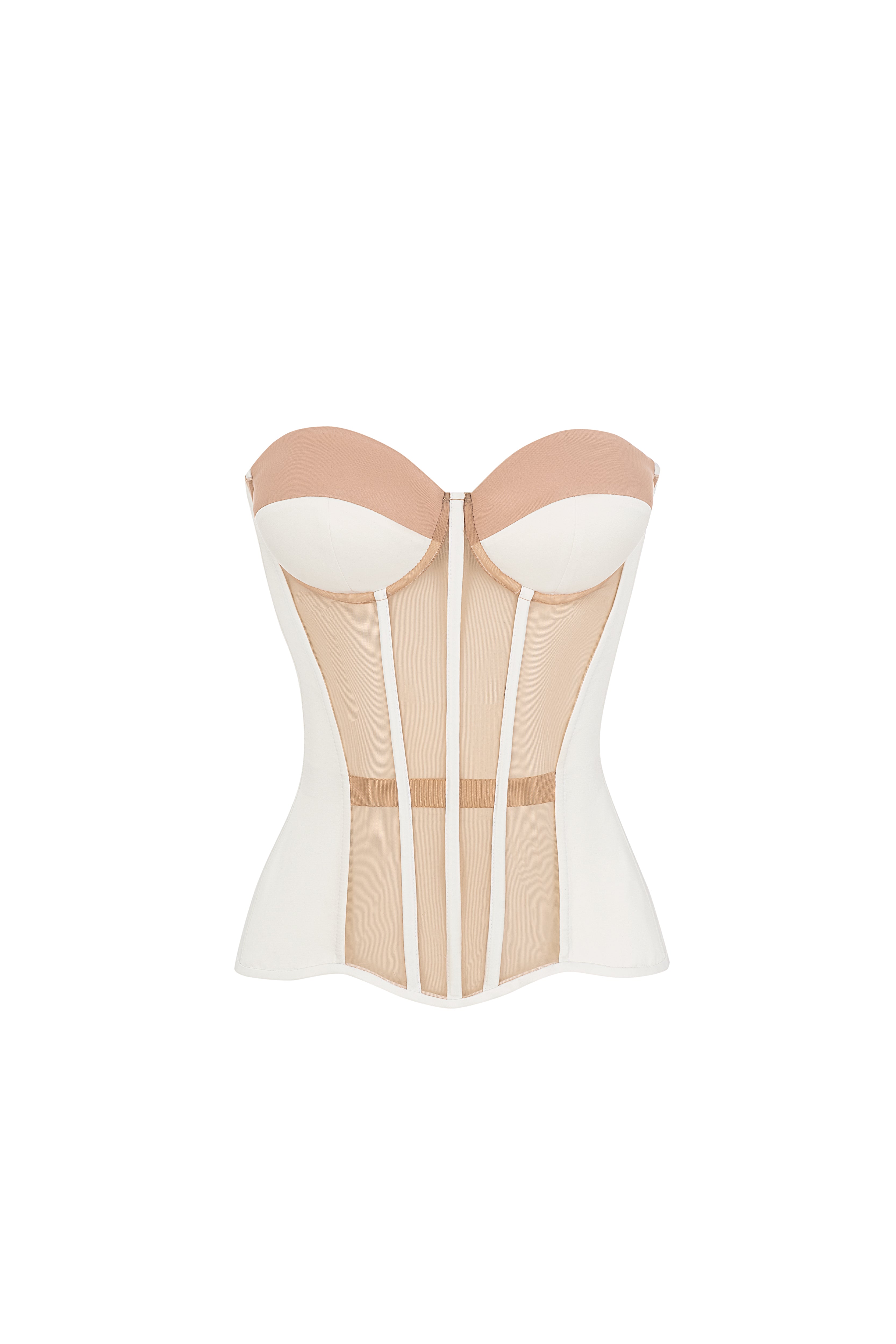 STATNAIA l Beige satin corset with reliefs and detachable straps