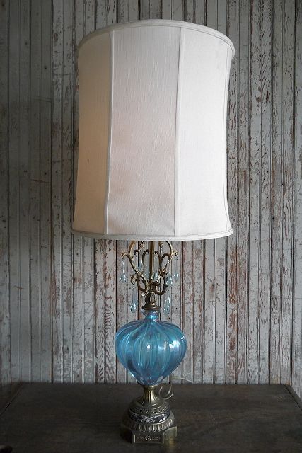 アンティーク ブルーガラス×ファブリックシェード フロアランプ