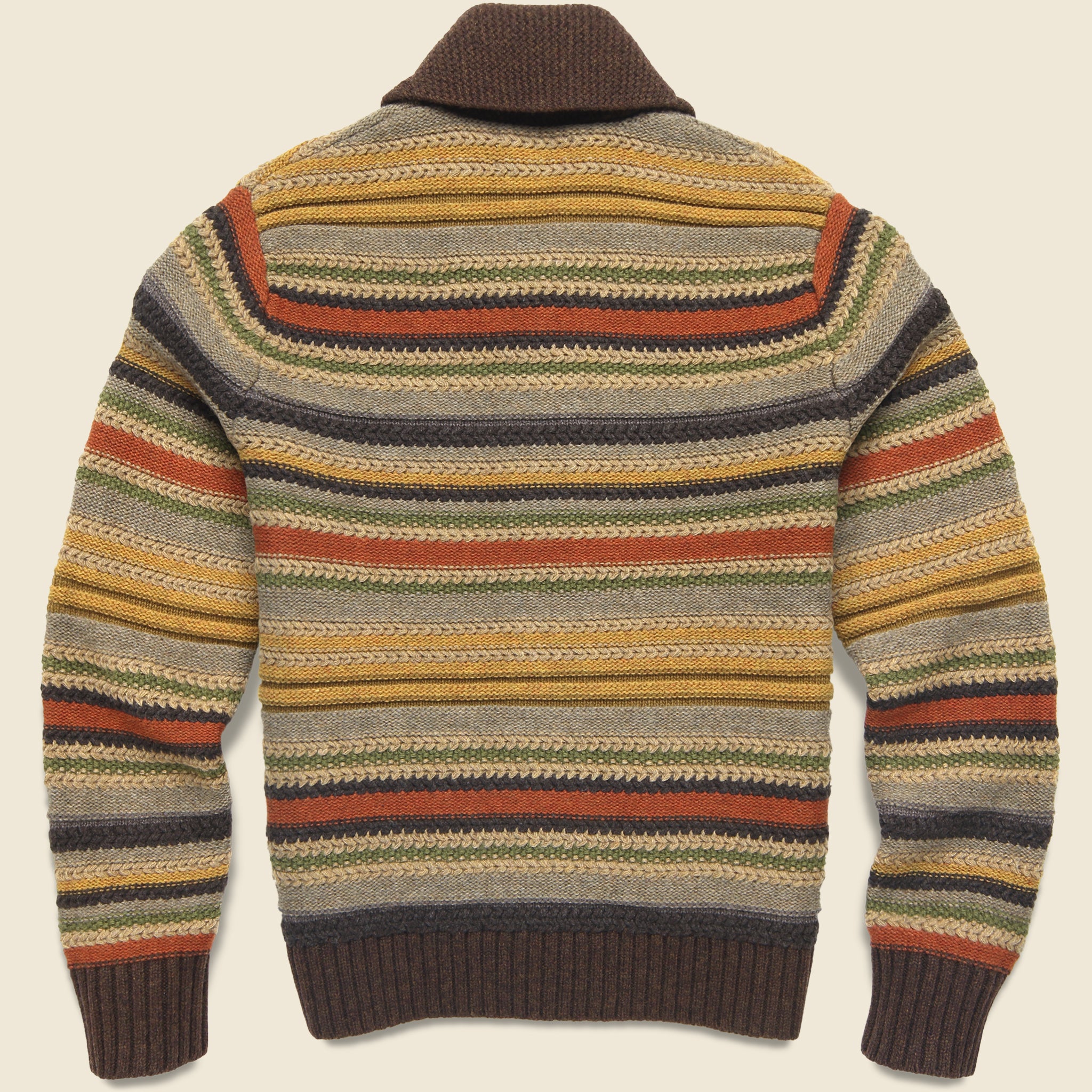 Striped Shawl Cardigan - Brown