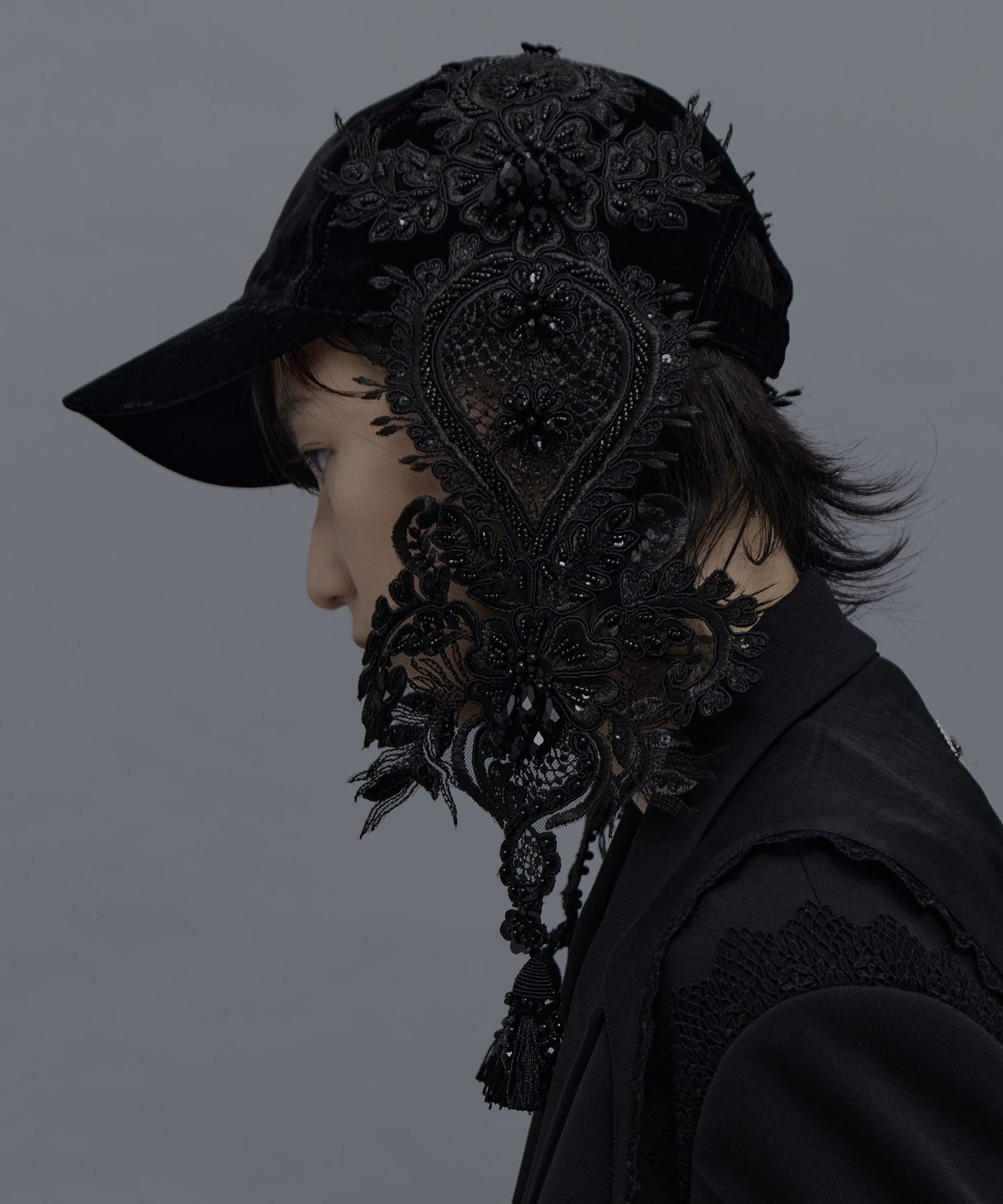 black lei beads velour cap(FREE BLACK): tanakadaisuke: WOMENS