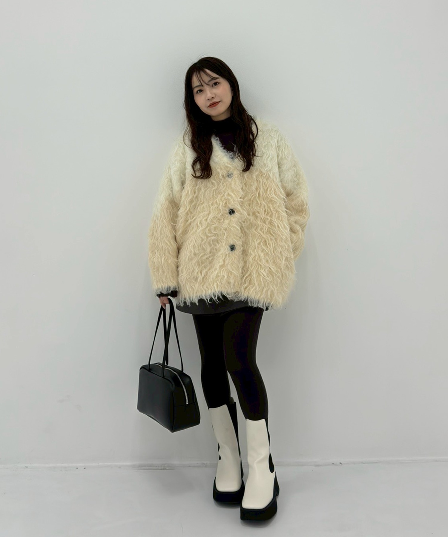 BI COLOR SHAGGY KNIT CARDIGAN(1 IVORY): CLANE: WOMENS｜ STUDIOUS