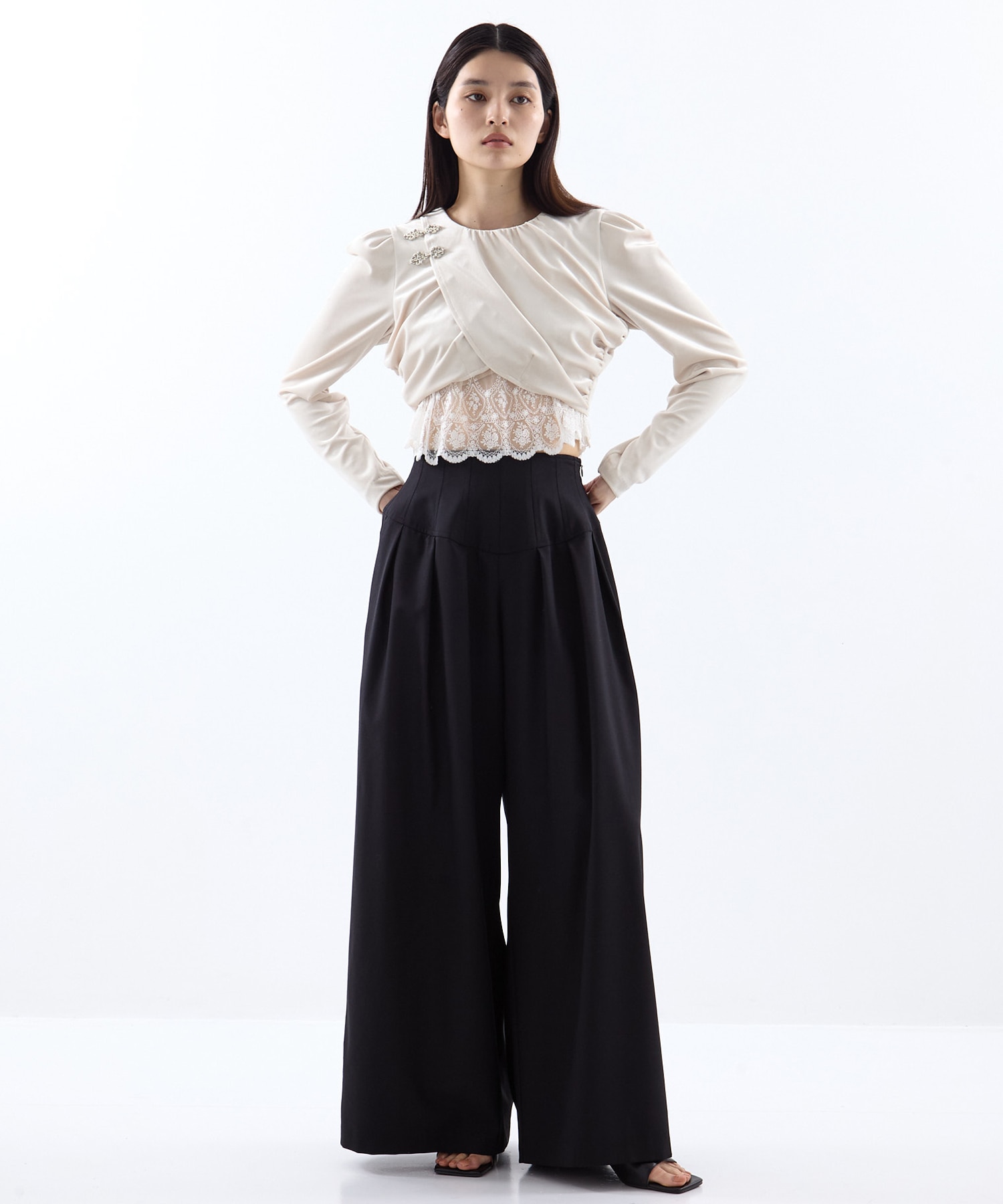 gather neck velour tops(FREE WHITE): tanakadaisuke: WOMENS