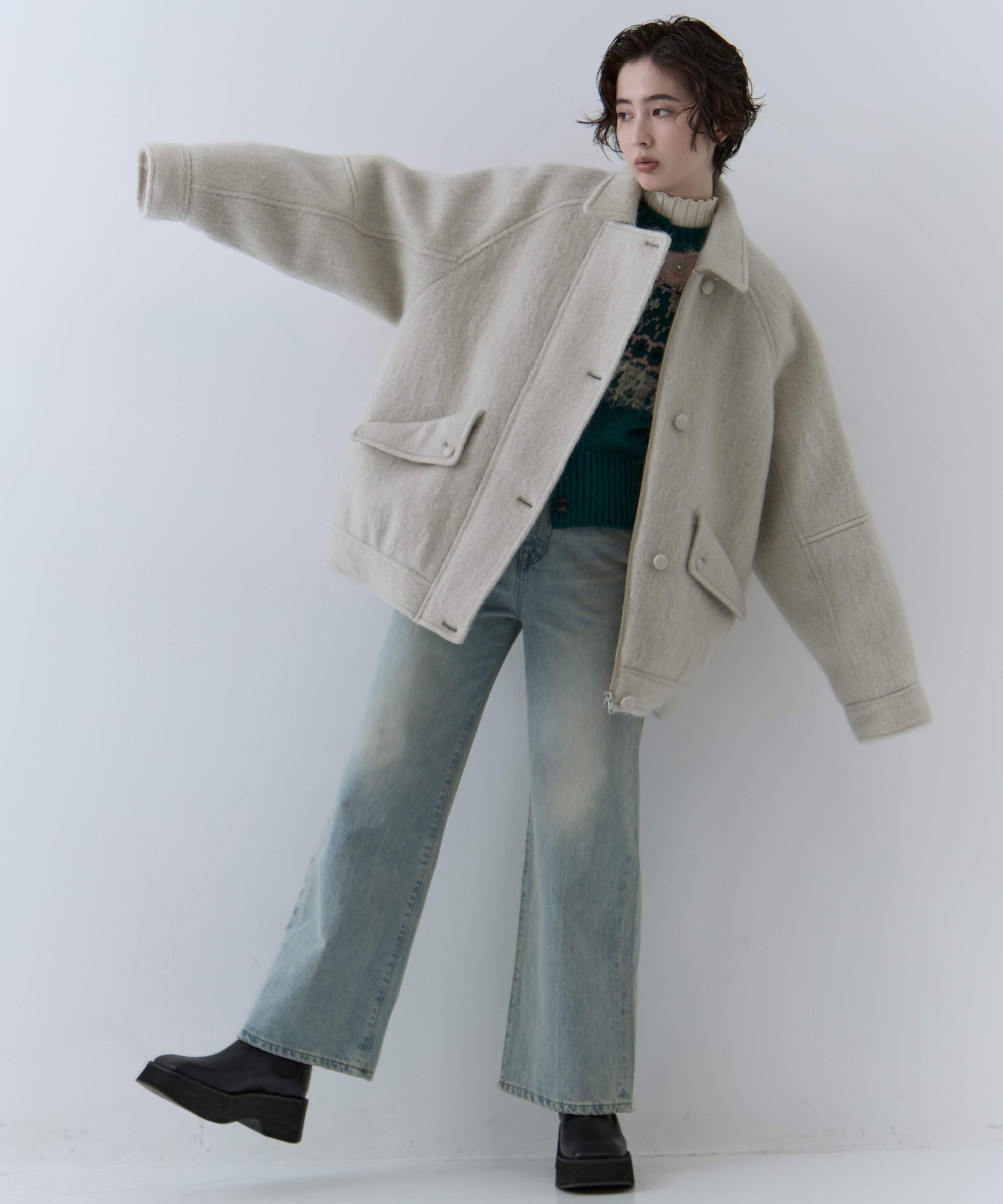 UND MOHAIR SHAGGY FLIGHT JACKET(S IVORY): AMERI: WOMENS｜ STUDIOUS