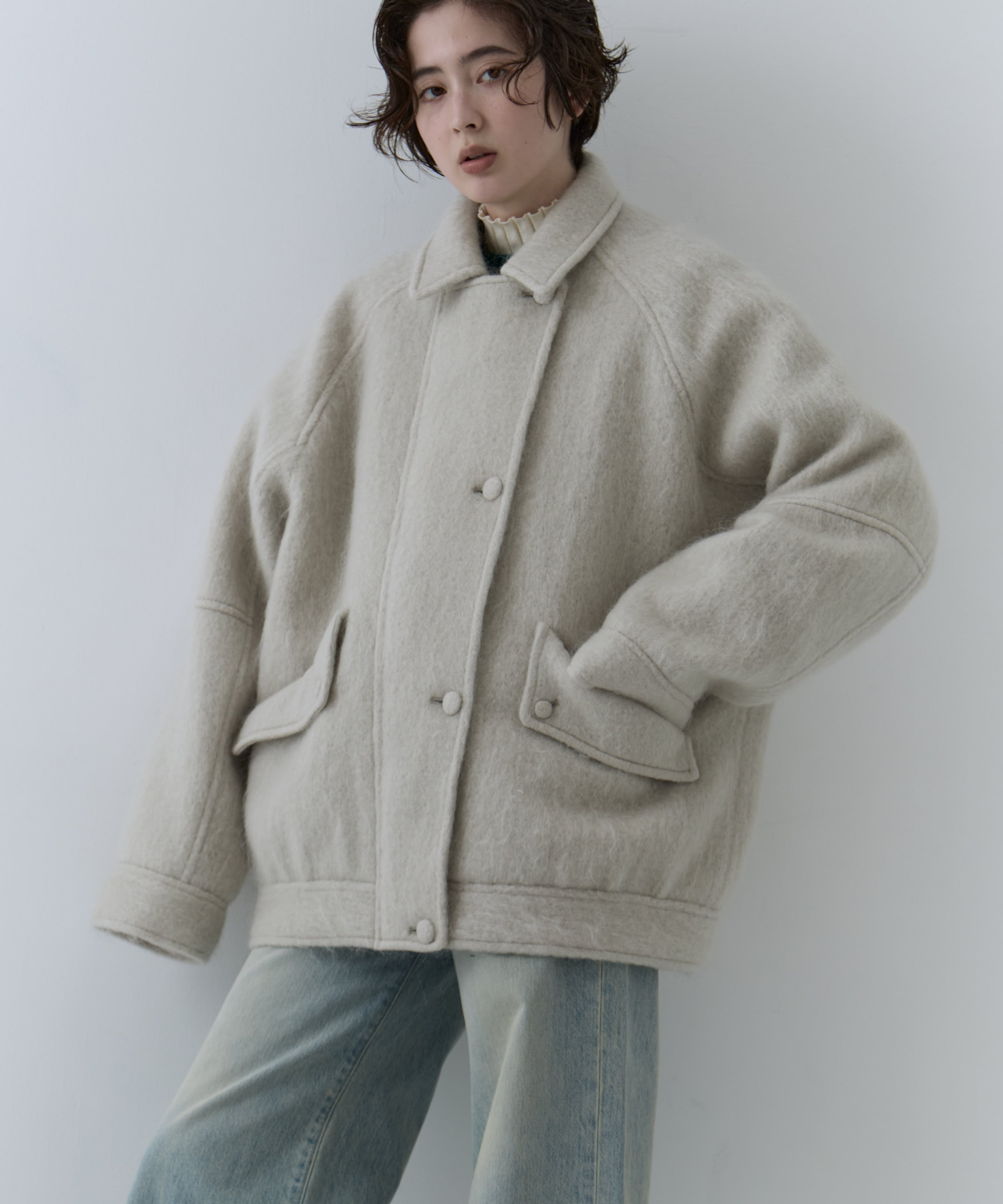 UND MOHAIR SHAGGY FLIGHT JACKET(S IVORY): AMERI: WOMENS｜ STUDIOUS