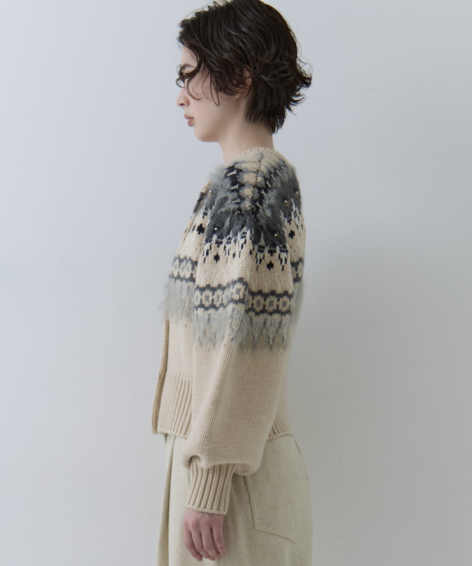 UND 2WAY LADY NORDIC KNIT CARDIGAN(FREE IVORY): AMERI: WOMENS